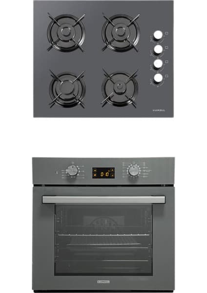 Luxell 2'li Gri Cam Ankastre Set (Ocak + Fırın)