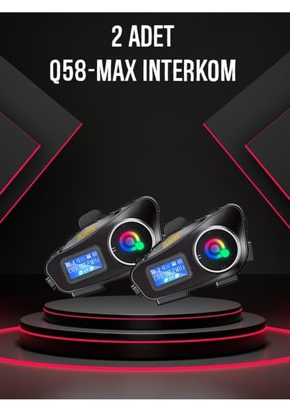Always Teknoloji 2 Adet Q58-MAX Radyolu Telsiz Özellikli 2 Kişi Bağlantılı Bluetooth Kask Kulaklık Ekranlı Fenerli Müzik ve Intercom