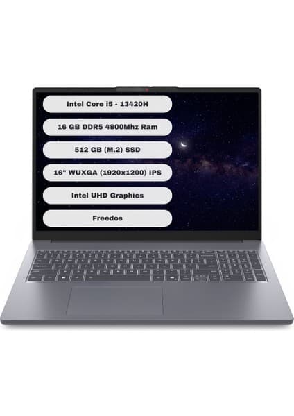 Lenovo Ideapad Slim 3 16IRH10 GTI512 Intel Core I5 13420H 16GB 512GB SSD Freedos 16'' Wuxga Taşınabilir Bilgisayar 83K2001UTR