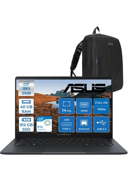Asus Expertbook B1 B1403CVA Intel Core I5-1334U 40GB Ddr5 512GB SSD Intel Iris x Graphics 14\