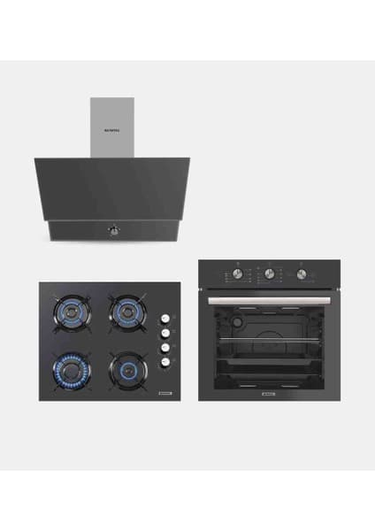 Kumtel Turbolu 3 Lü Ankastre Set Lpg Ayarlı (Tüplü) (830 Davlumbaz+ BS066 Turbolu Fırın+ KO40 Tüplü Cam Ocak ( 3