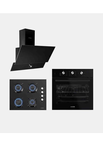 Kumtel Turbolu 3 Lü Ankastre Set Lpg Ayarlı (Tüplü) (830 Davlumbaz+ BS066 Turbolu Fırın+ KO40 Tüplü Cam Ocak (