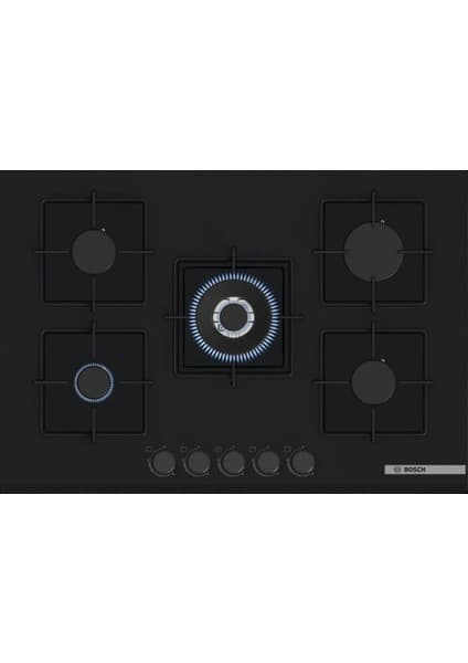 Bosch PNQ7B6P30O Siyah Gazlı Ocak 5 Gözlü - Doğalgaz - Cam Yüzey 11500 W Güç