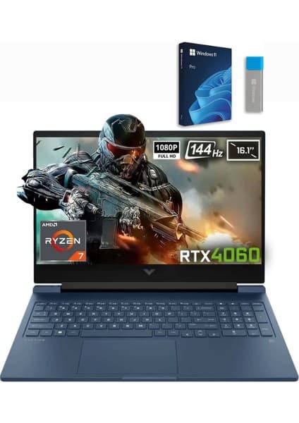 Hp Victus 16-S0015NT Ryzen 7-7840HS 64GB Ddr5 1tb SSD RTX4060 8gb 16.1'' 144 Hz Fhd Gaming Laptop +  Windows 11 Pro 64 Bit Türkçe USB Kutu Oem Taşınabilir Bilgisayar-7Z586EA641TB