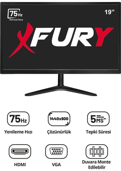 Fury 19" Geniş Ekran 75 Hz 5ms (Vga,hdmı) LED Monitör