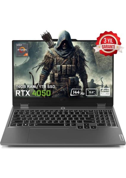 Lenovo LOQ 15ARP9 83JC00E3TRv4 AMD Ryzen 7-7435HS 16GB DDR5 1TB SSD RTX4050 6GB 15.6 inç 144Hz Full HD FreeDos Gaming Laptop