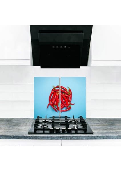 Teknotrust 2'li 30X52 cm Cam Ocak Koruyucu 4'lü Ocaklar Için Kızıl