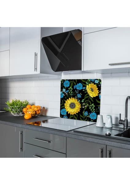 Teknotrust 50X56 cm Cam Ocak Koruyucu Ayçiçeği Cam