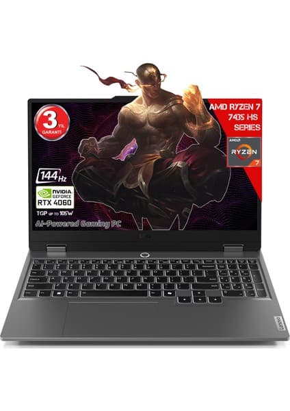 Lenovo Loq 15ARP9 Aı Amd Ryzen 7-7435HS 20 GB Ram Ddr5 512 GB SSD RTX4060 8gddr6 15.6 IPS 144Hz Fhd Freedos 83JC00FJTR-20512 Taşınabilir Bilgisasyar (Yapay Zeka Destekli)