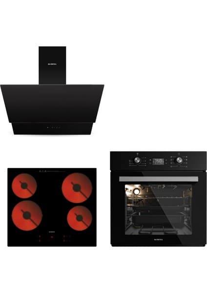 Kumtel Vitro Dijital Siyah Cam Ankastre Set