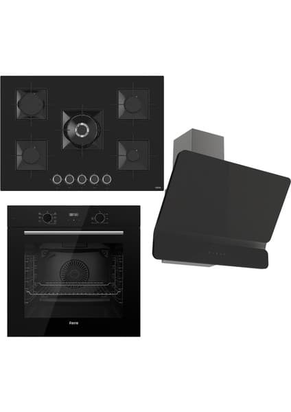 Ferre Flowart Serisi Siyah Set (SS035 + QBL63CS +D080 ) - Emaye Izgara