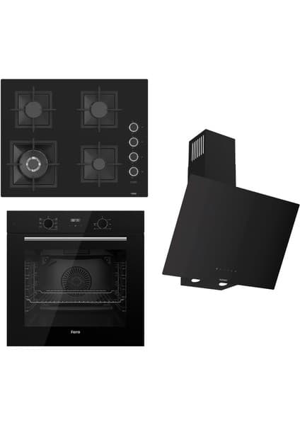 Ferre Flowart- Sılentart Serisi Siyah Set (SC405-WFA + QBL63CS +D077-SA ) - Döküm Izgara / 65 cm Ocak