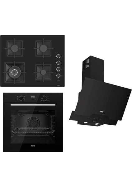 Ferre Flowart-Sılentart Serisi Siyah Set (SC405-WFA + QBL63CS +D063-SA ) - Döküm Izgara / 65 cm Ocak