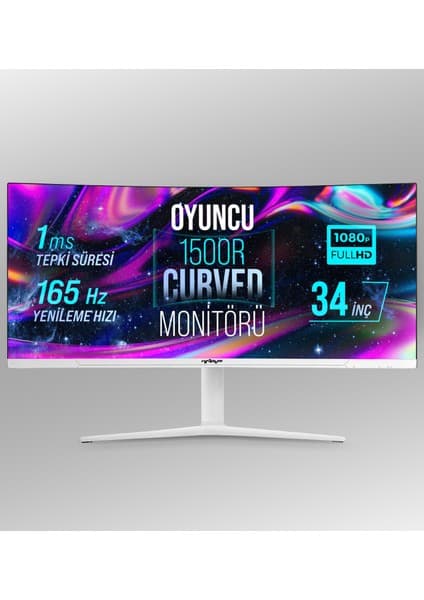 Warp WRP34-165-W 34" 165HZ 1ms Rgb Curved (Hdmı + Display Port) Freesync + G-Sync (3440*1440) Wqhd Oyuncu Monitörü - Beyaz 5