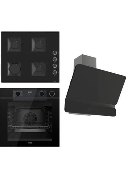 Ferre Steamart-Fryart Serisi Siyah Set (SS205 + QEP64CS +D080) - Emaye Izgara