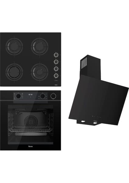 Ferre Steamart-Fryart-Sılentart Serisi Siyah Set (CS205-FA + QEP64CS +D077-SA ) - Emaye Izgara / Kademeli Musluk