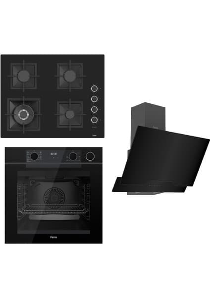 Ferre Steamart-Fryart Serisi Siyah Set (SC405-WFA + QEP64CS +D063) - Döküm Izgara / 65 cm Ocak