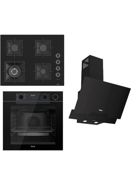 Ferre Steamart-Fryart-Sılentart Serisi Siyah Set (SC405-WFA + QEP64CS +D063-SA) - Döküm Izgara / 65 cm Ocak
