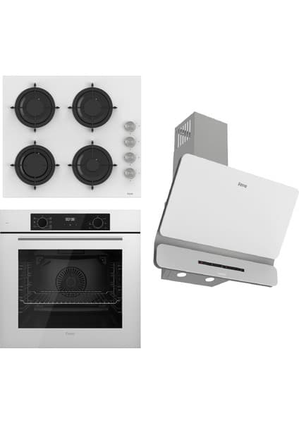 Ferre Flowart-Sılentart Serisi Beyaz Set (CS206 + QBL63CB +D081-SA) - Emaye Izgara