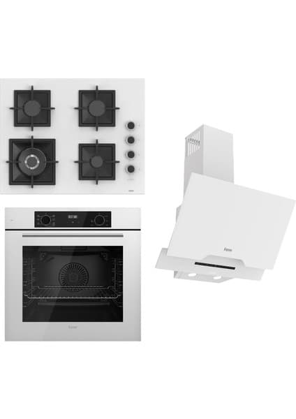 Ferre Flowart-Sılentart Serisi Beyaz Set (SC406-WFA + QBL63CB +D064-SA) - Döküm Izgara / 65 cm Ocak