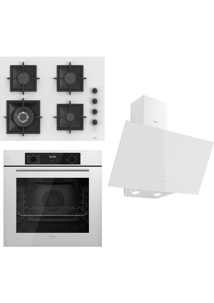 Ferre Flowart Serisi Beyaz Set (SC406-WFA + QBL63CB +D078) - Döküm Izgara / 65 cm Ocak