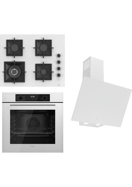 Ferre Flowart-Sılentart Serisi Beyaz Set (SC406-WFA + QBL63CB +D078-SA) - Döküm Izgara / 65 cm Ocak