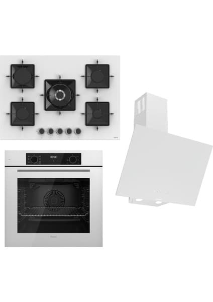 Ferre Steamart-Fryart-Sılentart Serisi Beyaz Set (SS036 + QBL63CB +D078-SA) - Emaye Izgara - 75 cm Ocak