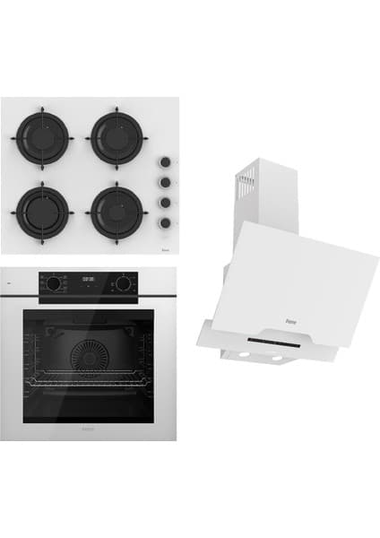 Ferre Steamart-Fryart-Sılentart Serisi Beyaz Set (CS206-FA + QEP63CB +D064-SA) - Emaye Izgara