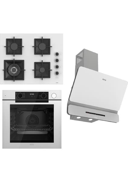 Ferre Steamart-Fryart-Sılentart Serisi Beyaz Set (SC406-WFA + QEP64CB +D081-SA) - Döküm Izgara / 65 cm Ocak