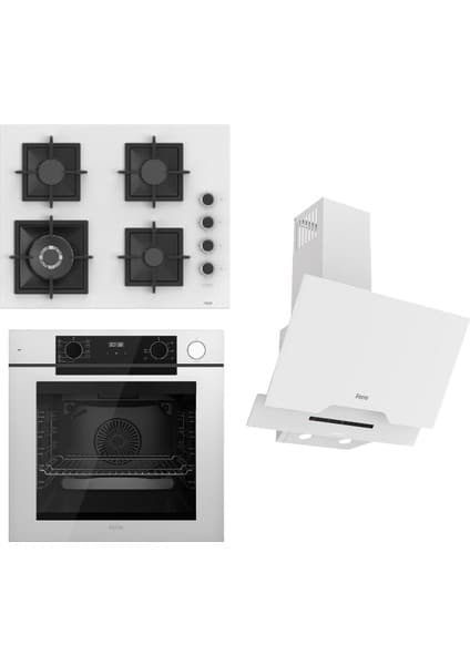 Ferre Steamart-Fryart-Sılentart Serisi Beyaz Set (SC406-WFA + QEP64CB +D064-SA) - Döküm Izgara / 65 cm Ocak