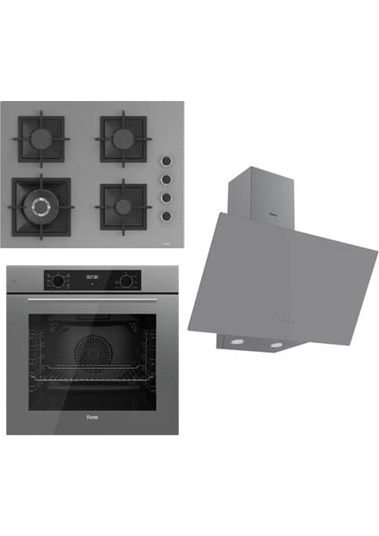 Ferre Flowart Serisi Gri Set (SC408-WFA + QBL63CPR +D079) - Döküm Izgara / 65 cm Ocak