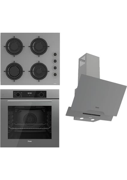 Ferre Flowart-Sılentart Serisi Gri Set (CS208-FA + QBL63CPR +D065-SA) - Emaye Izgara / Kademeli Musluk