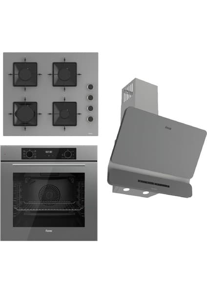 Ferre Flowart-Sılentart Serisi Gri Set (SS208 + QBL63CPR +D082-SA) - Emaye Izgara