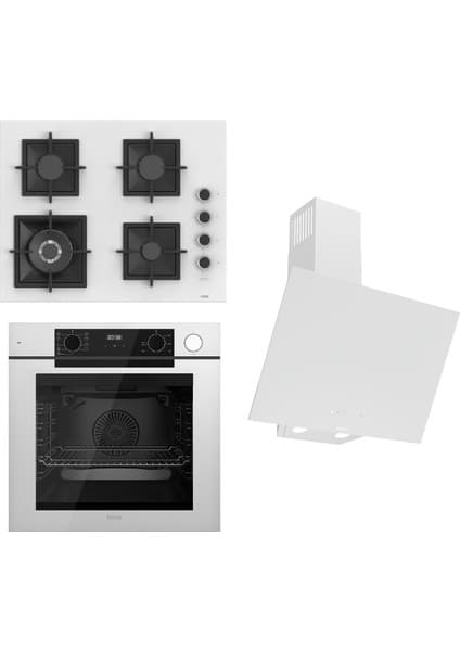 Ferre Steamart-Fryart-Sılentart Serisi Beyaz Set (SC406-WFA + QEP64CB +D078-SA) - Döküm Izgara / 65 cm Ocak