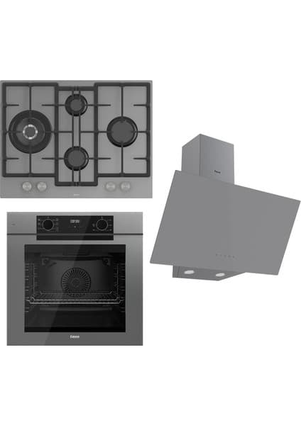 Ferre Fryart Serisi Gri Set (ED078 + QEP63CPR +D079) - Döküm Izgara / 67 cm Ocak