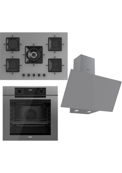 Ferre Fryart Serisi Gri Set (SS038 + QEP63CPR +D079) - Döküm Izgara / 75 cm Ocak