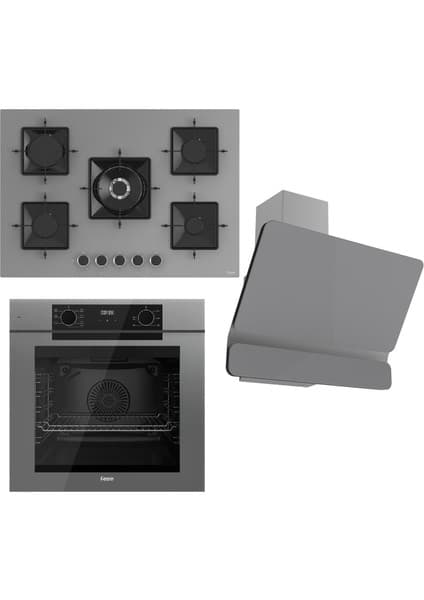 Ferre Fryart Serisi Gri Set (SS038 + QEP63CPR +D082) - Döküm Izgara / 75 cm Ocak