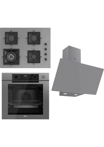 Ferre Steamart-Fryart Serisi Gri Set (SC408-WFA + QEP64CPR +D079) - Döküm Izgara / 65 cm Ocak