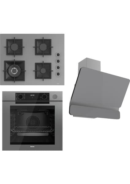 Ferre Steamart-Fryart Serisi Gri Set (SC408-WFA + QEP64CPR +D082) - Döküm Izgara / 65 cm Ocak
