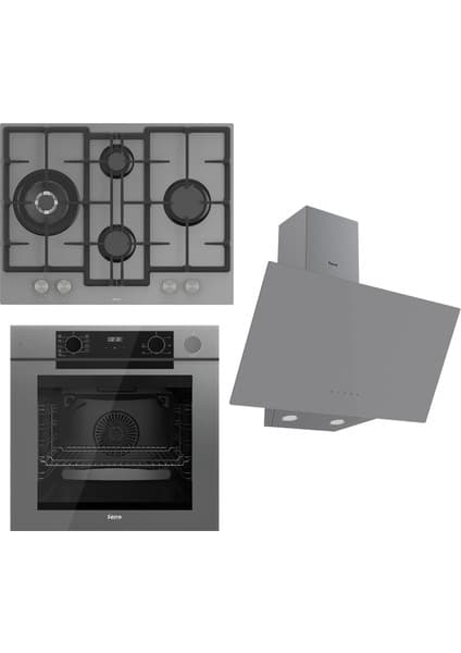 Ferre Steamart-Fryart Serisi Gri Set (ED078 + QEP64CPR +D079) - Döküm Izgara / 67 cm Ocak