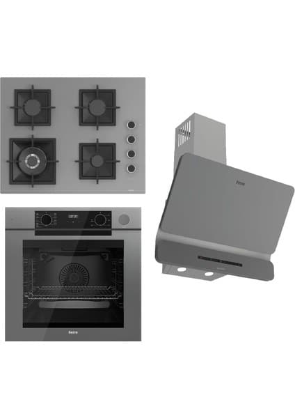 Ferre Steamart-Fryart-Sılentart Serisi Gri Set (SC408-WFA + QEP64CPR +D082-SA) - Döküm Izgara / 65 cm Ocak