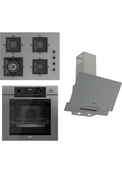 Ferre Steamart-Fryart-Sılentart Serisi Gri Set (SC408-WFA + QEP64CPR +D065-SA) - Döküm Izgara / 65 cm Ocak