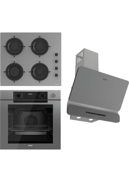 Ferre Steamart-Fryart-Sılentart Serisi Gri Set (CS208-FA + QEP64CPR +D082-SA) - Emaye Izgara / Kademeli Musluk