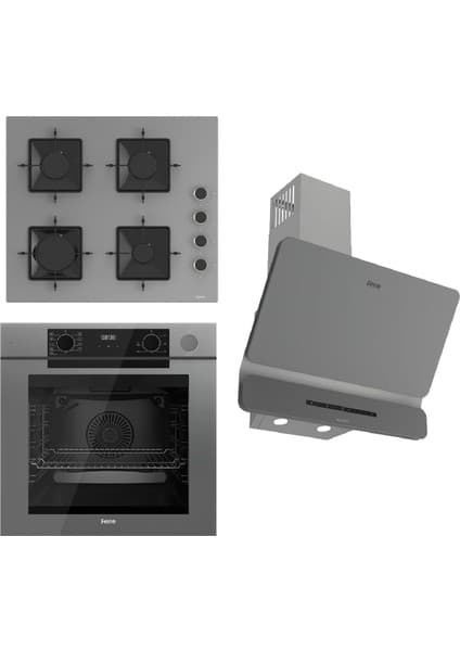 Ferre Steamart-Fryart-Sılentart Serisi Gri Set (SS208 + QEP64CPR +D082-SA) - Emaye Izgara