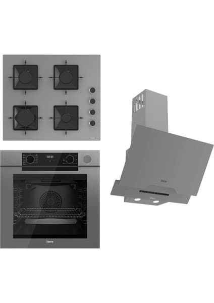Ferre Steamart-Fryart-Sılentart Serisi Gri Set (SS208 + QEP64CPR +D065-SA) - Emaye Izgara