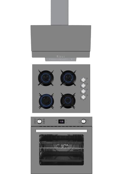 AFM Tech 3'lü Dijital Turbolu Gri Cam Antrasit Ankastre Set