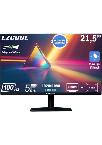 Ezcool EZC22 21.5" 100Hz 5ms Monitör (Sıfır Ölü Piksel Garantili)