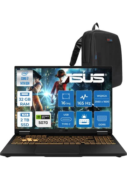 Asus Tuf Gaming F16 FX608JPR 14. Nesil Intel I7-14650HX 32GB Ddr5 2tb SSD 8GB/RTX5070 115W 165Hz 16\