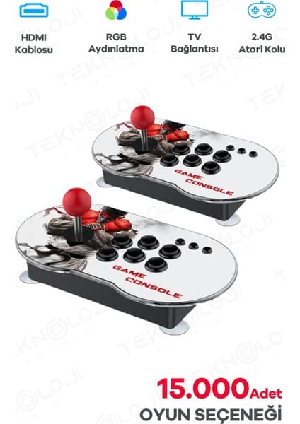 Teknoloji Gelsin Çift Kişilik Atari 4K Full Hd Gaming Retro Arcade Uyumlu Oyun Konsolu 20.000 Oyun Ps1/gb/cps 9 Emltr