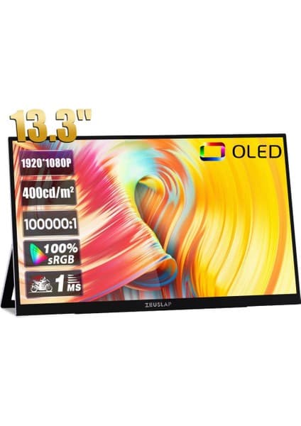 Zeuslap 13.3 inç OLED Full HD Dokunmatik Taşınabilir Monitör | Type-C & Yansıma Önleyici Ekran (OL133ED)